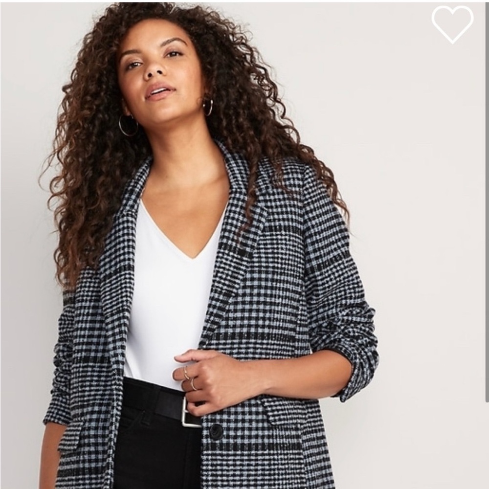 Old Navy BNWT Women's Plaid Black, Blue and White Wool Blend Jacket